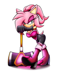 Size: 780x960 | Tagged: safe, artist:untropia, amy rose, rouge the bat, fusion, looking at viewer, one fang, piko piko hammer, rouge's heart top
