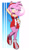 Size: 627x1100 | Tagged: safe, artist:kojiro-brushard, amy rose, hedgehog, abstract background, bubblegum, female, gradient background, hand behind head, hand on hip, lidded eyes, looking offscreen, needs more jpeg, outline, solo, white outline
