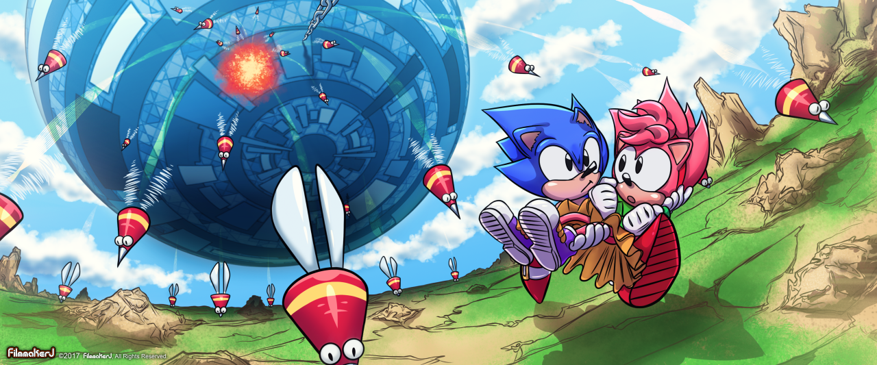 264596 - safe, artist:yu33_pm, amy rose (sonic), metal sonic