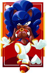 Size: 537x827 | Tagged: suggestive, artist:frostedwarlock, sonic the hedgehog, busty sonic, gender swap, haltertop, impossibly large hair, playing card, redesign, ring, solo