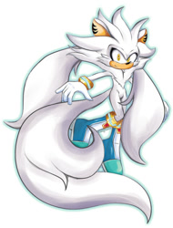 Size: 500x659 | Tagged: safe, artist:pixelcake, silver the hedgehog, chinchilla, impossibly long tail, species swap