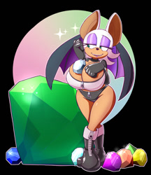 Size: 1038x1200 | Tagged: suggestive, artist:kojiro-brushard, rouge the bat, busty rouge, chaos emerald, huge breasts, master emerald, solo