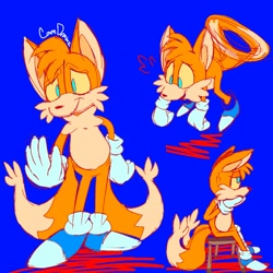 Size: 768x768 | Tagged: safe, artist:camdrawz, miles "tails" prower, blue background, flying, simple background, solo