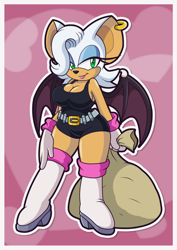 Size: 1280x1805 | Tagged: safe, artist:doctor-g, rouge the bat, hair over one eye, loot bag, solo