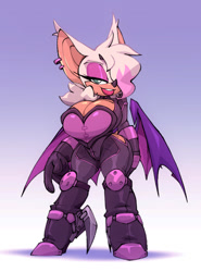 Size: 912x1232 | Tagged: safe, artist:bigdad, rouge the bat, busty rouge, hair over one eye, huge breasts, looking at viewer