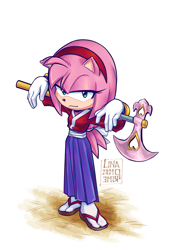 Size: 1000x1428 | Tagged: safe, artist:linaprime, amy rose, axe, pole on shoulders