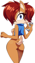 Size: 674x1200 | Tagged: safe, artist:kojiro-brushard, nicole the handheld, nicole the hololynx, sally acorn, animated, from behind, gif, live2d, wiggling