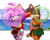 Size: 1024x811 | Tagged: safe, artist:kojiro-brushard, amy rose, sticks the badger, badger, hedgehog, beach, big breasts, bubblegum, busty amy, busty sticks