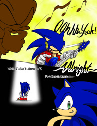 Size: 550x707 | Tagged: safe, artist:may shing, sonic the hedgehog, comic, guitar, song lyrics, spotlight, whistle