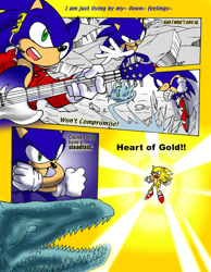 Size: 550x707 | Tagged: safe, artist:may shing, chaos, perfect chaos, sonic the hedgehog, super sonic, comic, guitar, song lyrics, super form