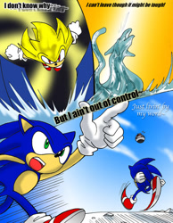 Size: 550x707 | Tagged: safe, artist:may shing, chaos, perfect chaos, robotnik, sonic the hedgehog, super sonic, comic, eggmobile, running, song lyrics, super form