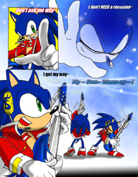 Size: 550x706 | Tagged: safe, artist:may shing, sonic the hedgehog, comic, guitar, pointing, song lyrics