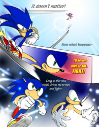 Size: 550x706 | Tagged: safe, artist:may shing, sonic the hedgehog, comic, rail grinding, running, song lyrics