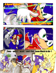 Size: 600x776 | Tagged: safe, artist:may shing, miles "tails" prower, sonic the hedgehog, chao, comic, guitar, instant noodles, santa outfit, song lyrics