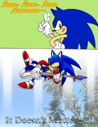 Size: 550x709 | Tagged: safe, artist:may shing, sonic the hedgehog, comic, guitar, palm tree, song lyrics, wagging finger