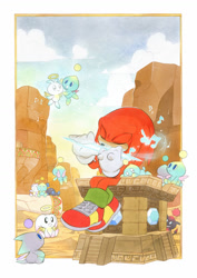 Size: 1024x1449 | Tagged: safe, artist:finikart, knuckles the echidna, chao, mystic melody, rock canyon, shrine