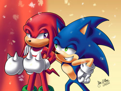Size: 1280x961 | Tagged: safe, artist:star-shiner, knuckles the echidna, sonic the hedgehog, duo, looking at each other, male, males only, team sonic racing overdrive