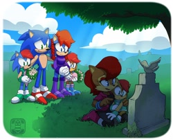 Size: 1280x1036 | Tagged: safe, sally acorn, sonic the hedgehog, clouds, daytime, graveyard, parent:sally, parent:sonic