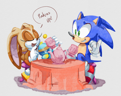 Size: 810x641 | Tagged: safe, artist:finimun, cheese (chao), cream the rabbit, sonic the hedgehog, markerwork, tea, tea party