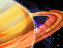 Size: 756x573 | Tagged: safe, artist:finimun, sonic the hedgehog, from behind, gloves, outdoors, saturn (planet), shoes, sitting, solo, space, star (sky)