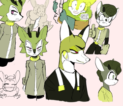 Size: 1111x962 | Tagged: safe, artist:igucci, cassia the pronghorn, clove the pronghorn, maw the thylacine, thunderbolt the chinchilla, sketch page, thumbs up