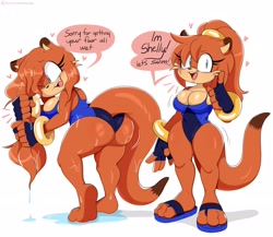 Size: 2800x2435 | Tagged: safe, artist:jinusenpai, oc, oc:shelly the otter, otter, dialogue, looking at viewer, swimsuit, wet clothes