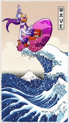 Size: 950x1684 | Tagged: safe, artist:kandlin, wave the swallow, daytime, mountain, surfboard, surfing, the great wave off kanagawa