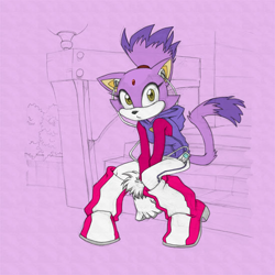 Size: 550x550 | Tagged: safe, artist:kandlin, blaze the cat, hoodie, looking at viewer, pencilwork
