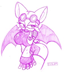 Size: 725x805 | Tagged: suggestive, artist:cricket-inc, rouge the bat, busty rouge, goggles, penwork