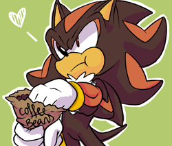 Size: 2000x1700 | Tagged: safe, artist:svanetianrose, shadow the hedgehog, coffee, coffee beans, eating, featured image, green background, outline, simple background, solo