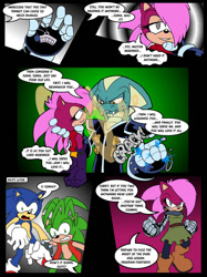 Size: 748x1000 | Tagged: safe, artist:chaoscroc, manik the hedgehog, sonia the hedgehog, sonic the hedgehog, alignment swap, comic, dialogue, mind control, partially roboticized