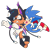 Size: 1280x1247 | Tagged: safe, artist:hearttheglaceon, nicole the hololynx, sonic the hedgehog, duo, hugging from behind, simple background, surprise hug