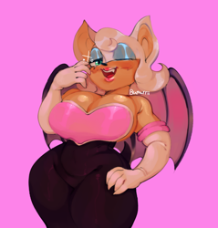 Size: 3076x3216 | Tagged: safe, artist:bugurrii, rouge the bat, busty rouge, huge breasts, one fang, wink