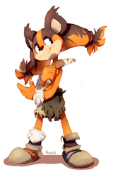 Size: 1104x1720 | Tagged: safe, artist:irootie, sticks the badger, boomerang, one fang, wild badger outfit