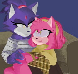 Size: 1380x1312 | Tagged: safe, artist:tupinchecola, amy rose, blaze the cat, amy x blaze, looking at each other, mspaint
