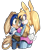 Size: 1121x1353 | Tagged: safe, artist:sandopoliszone, bunnie rabbot, oc, oc:yuki the half breed, hybrid, canon x oc, holding each other, looking at each other, shipping, straight, wagging tail