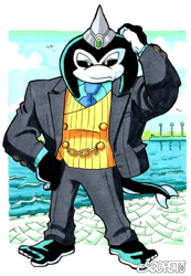 Size: 829x1200 | Tagged: safe, artist:escopeto, akhlut the orca, daytime, ocean, suit