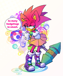 Size: 1269x1543 | Tagged: safe, artist:geexy-thingie, amy rose, rosy the rascal, dialogue, solo