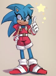Size: 1253x1707 | Tagged: safe, artist:bunnieblast, sonic the hedgehog, gender swap, looking offscreen, wagging finger