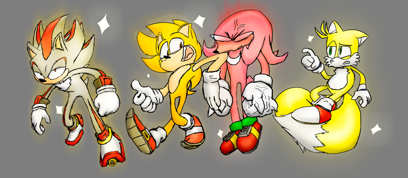 super sonic and super shadow and super silver and super knuckles