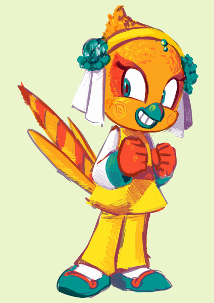 Size: 1030x1456 | Tagged: safe, artist:knockabiller, cinder the pheasant, bird, featured image, female, grin, looking back, looking offscreen, pheasant, simple background, smile, solo, standing