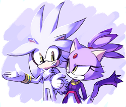 Size: 1280x1085 | Tagged: safe, artist:fukurozone, blaze the cat, silver the hedgehog, looking at each other, shipping, silvaze