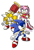 Size: 1123x1634 | Tagged: safe, artist:hemmoyay, amy rose, miles "tails" prower, sonic the hedgehog, fox, hedgehog, amy's halterneck dress, dress, hammer, piko piko hammer, redraw