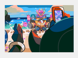 Size: 1080x803 | Tagged: safe, artist:penbee, amy rose, e-123 omega, miles "tails" prower, rouge the bat, shadow the hedgehog, sonic the ice cream, cellphone, ice cream, ocean, team dark