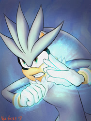 Size: 1200x1600 | Tagged: safe, artist:vee-skies, silver the hedgehog, solo