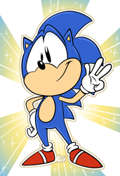 Size: 700x1024 | Tagged: safe, artist:thegreatrouge, sonic the hedgehog, adventures of sonic the hedgehog, waving