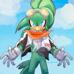 Size: 1024x1021 | Tagged: safe, artist:sonicshadz35, jet the hawk, clouds, daytime, goggles, looking at viewer