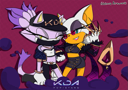 Size: 595x421 | Tagged: safe, artist:idolnya, blaze the cat, rouge the bat, cosplay, facemask, glasses, k/da