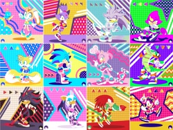 Size: 1920x1440 | Tagged: safe, artist:konnakanna, amy rose, blaze the cat, charmy bee, cheese (chao), cream the rabbit, espio the chameleon, knuckles the echidna, miles "tails" prower, rouge the bat, shadow the hedgehog, silver the hedgehog, sonic the hedgehog, vector the crocodile, sonic heroes, 90s style, baseball bat, edit, everyone is here, stitched