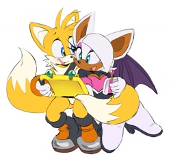 Size: 1285x1225 | Tagged: safe, artist:chilitiger, miles "tails" prower, rouge the bat, cellphone